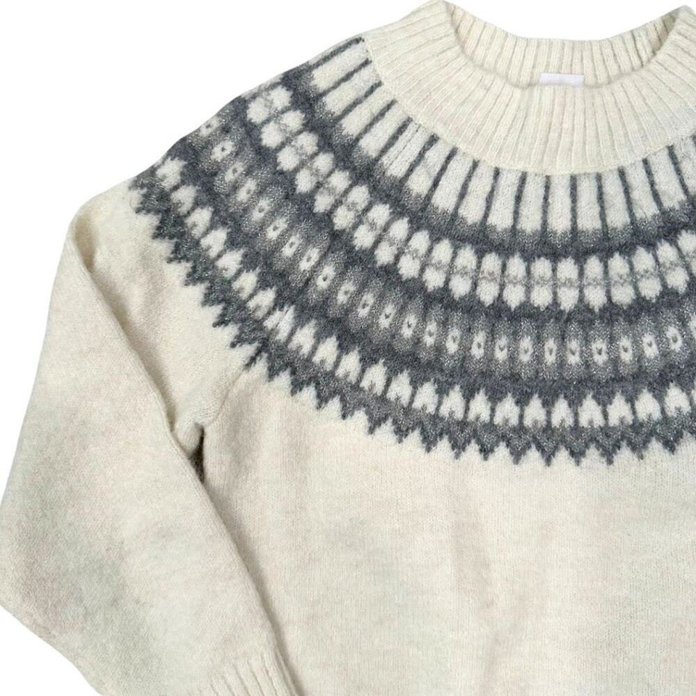 GAP Kids Fair Isle Mockneck Sweater  Ivory Multi Grey 5 - Picture 4 of 8